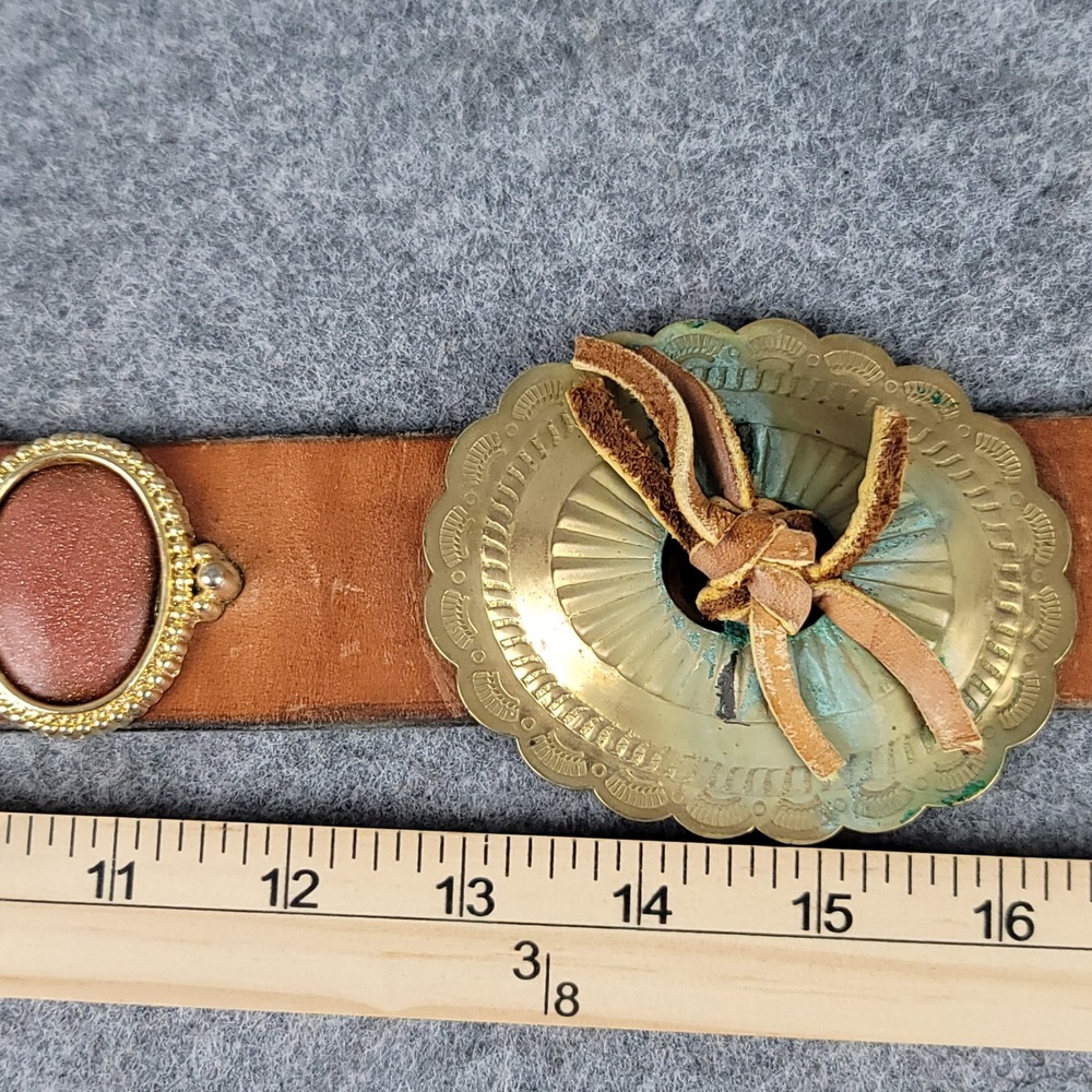 Jacobs Leather Vintage Brown Belt Goldstone Cabochon Concho Plantsville CT 32 - Picture 5 of 13